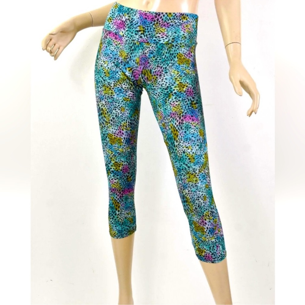 Onzie capri yoga legging tights animal print 80s Lisa Frank inspired